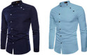 Qlonz Store Men Solid Casual Light Blue, Blue Shirt