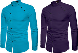 qlonz store men solid casual purple dark blue shirt