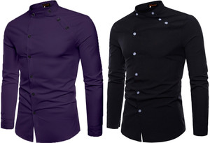 qlonz store men solid casual purple black shirt