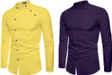 Qlonz Store Men Regular Fit Solid Mandarin Collar Casual Shirt (Pack of 2)
