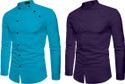Qlonz Store Men Solid Casual Purple, Dark Blue Shirt