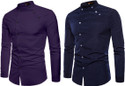Qlonz Store Men Regular Fit Solid Mandarin Collar Casual Shirt (Pack of 2)