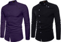 Qlonz Store Men Solid Casual Purple, Black Shirt
