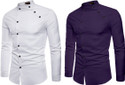 Qlonz Store Men Solid Casual Purple, White Shirt