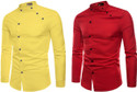 Qlonz Store Men Regular Fit Solid Mandarin Collar Casual Shirt (Pack of 2)