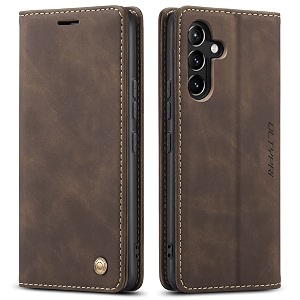 qltypri for samsung galaxy a54 5g case vintage pu leather wallet case tpu bumper card slots hands-free kickstand magnetic closure shockproof flip folio case for samsung galaxy a54 5g - coffee brown