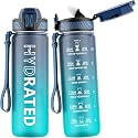 QLUR Water Bottle with Straw, 27oz Sports Water Bottles with Time Marker