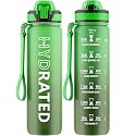 QLUR Water Bottle with Straw, 32oz Sports Water Bottles with Time Marker