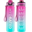 QLUR Water Bottle with Straw, 32oz Sports Water Bottles with Time Marker