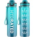 QLUR Water Bottle with Straw, 32oz Sports Water Bottles with Time Marker