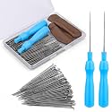 QMNNMA 100Pcs Needle Felting Needles, Needle Felting Tools, Wool Felting Needles with 2 Single Needle Handle Storage Box Fingercots, Needle Felting Supplies for Wool Felting Projects(S)
