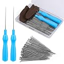 QMNNMA 100Pcs Needle Felting Needles, Needle Felting Tools for Beginners, Wool Felting Needles with 2 Single Needle Handle Fingercots for Wool Projects (L)