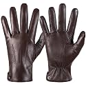 QOF Winter Leather Gloves Men, Wool Warm Lined Finger Touchscreen Texting