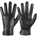 QOF Winter Leather Gloves Men, Wool Warm Lined Finger Touchscreen Texting