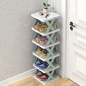 qonetic 6 layer shoe rack stackable storage organizer for bedroom entryway adjustable rack slots shelf easy clean tower rack shoes home portable slippers shelf organiser footwear space saving