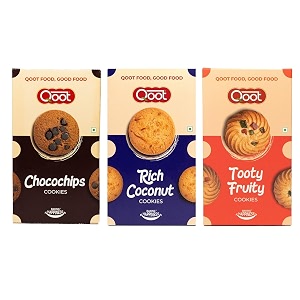 qoot premium cookies combo rich coconut choco chip amp tooty fruity 200g x 3  crispy amp crunchy biscuits healthy amp tasty cookies  all-natural ingredients  freshly baked snacks for tea-time