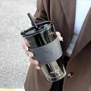 QPBM Reusable Glass Travel Sipper Tumbler with
