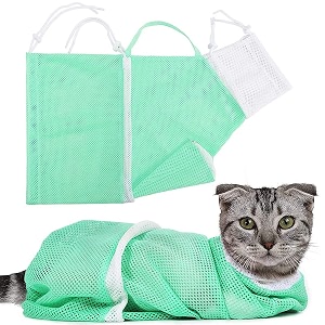 qpets cat bathing bag anti-scratch grooming mesh restraint green