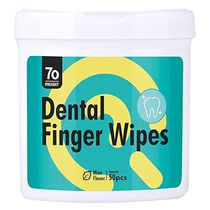 qpets 50 count dental finger wipes for dogs cats mint breath care