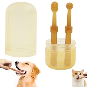 qpets 2pcs dog cat toothbrush silicone design with tongue scraper