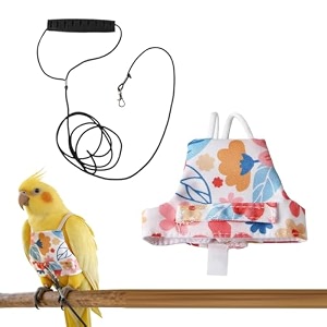 qpets bird harness amp leash set adjustable escape-proof for parrots - l