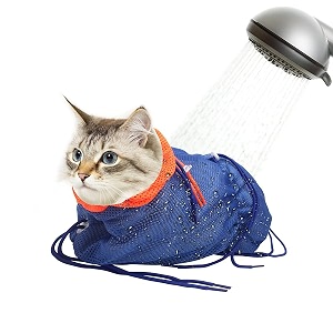 qpets cat grooming bag for bathing amp nail clipping anti scratch breathable cat mesh sack with paw holes adjustable drawstring quick dry pet washing bag for restraint grooming amp cleaning