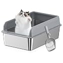 Qpets® Open Top Stainless Steel Cat Litter Box, 50x35x20CM