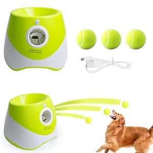 qpets dog ball toy automatic dog ball launcher machine with 3 balls adjustable distance 10-30ft auto cat dog ball toy launcher machine indoor outdoor use for large small pets - usb rechargeable