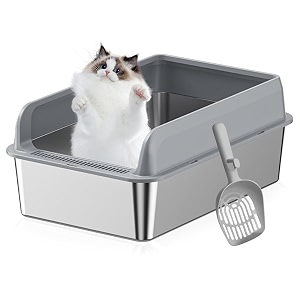 qpets open top stainless steel cat litter box 50x35x20cm