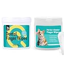Qpets Pet Dental Wipes, Finger-Sleeve Teeth Cleaning, 2 Pack, 100 Count