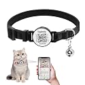QR Code Breakaway Cat Collar with Instant Location Alerts - Leather Safety Collar with Bell &amp; Smart ID Tag for Small and Big Cats, Emergency Contact Scan via QR (Black)