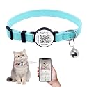 Leather Breakaway Cat Collar with Bell - Kitten Collar, Small and Big Cat Collar for Boy Girl Cats with smart ID tag .Pet Online Profile, Scan QR for Instant Location Alerts(Blue)