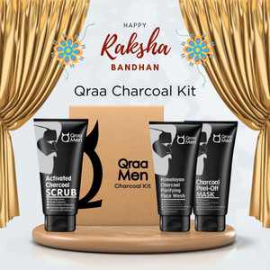 qraa men charcoal kit rakhi gift for brother scrub face wash peel-off mask for men-with tea tree oil 3 items in the set