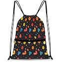 QsirBC Colorful Button Pattern Drawstring Bag for Men &amp; Women, Gym Sports Backpack with Zipper Pocket, Lightweight String Sackpack for Travel, Running, Hiking, Workout