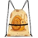 QsirBC Cute Snail Pattern Drawstring Bag for Men &amp; Women, Gym Sports Backpack with Zipper Pocket, Lightweight String Sackpack for Travel, Running, Hiking, Workout