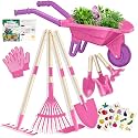 Qtioucp Childrens Gardening Tools Outdoor Toys Set Backyard Play with Wheelbarrow Educational STEM Learning Pretend Toys Outdoor Indoor for ChIid Boys Girls