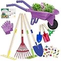 Qtioucp Kids Gardening Tools Outdoor Toys Set Backyard Play with Wheelbarrow Educational STEM Learning Pretend Toys Outdoor Indoor for Toddlers Kids Boys Girls