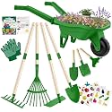 Qtioucp Kids Gardening Tools Outdoor Toys Set Backyard Play with Wheelbarrow Educational STEM Learning Pretend Toys Outdoor Indoor for Toddlers Kids Boys Girls