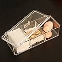 Qtip Holder Dispenser 3 Compartments Cotton Ball Swab Holder with Lid Clear Bathroom Dresser Organizer Tea Bag Holder Acrylic Organizer for Cotton Ball and Swab, Round Pads, Hair Accessories