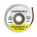 (QTY 4) Chip Quik SOLDERWICK1.5 1.5mm Solder Wick (#2 Yellow) - No Clean