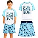 Quad Seven Boys 2-Piece Rash Guard Swimsuit Set Short-Sleeve (Sizes 5-12)