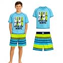 Quad Seven Boys 2-Piece Rash Guard Swimsuit Set Short-Sleeve (Sizes 5-12)