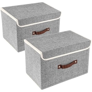 quail non-woven foldable large jute print storage box with lids amp handles  collapsible storage bin for organizing toys clothes and books grey pack of 2