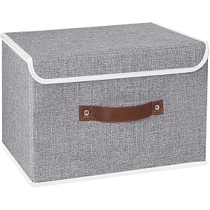 quail non-woven foldable large jute print storage box with lids amp handles  collapsible storage bin for organizing toys clothes and books grey pack of 1