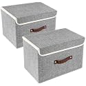 QUAIL Non-Woven Foldable Large Jute Print Storage Box with Lids &amp; Handles – Collapsible Storage Bin for Organizing Toys, Clothes, and Books (Grey, Pack of 2)