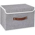 QUAIL Non-Woven Foldable Large Jute Print Storage Box with Lids &amp; Handles – Collapsible Storage Bin for Organizing Toys, Clothes, and Books (Grey, Pack of 1)