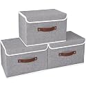 QUAIL Non-Woven Foldable Large Jute Print Storage Box with Lids & Handles – Collapsible Storage Bin for Organizing Toys, Clothes, and Books (Grey, Pack of 3)