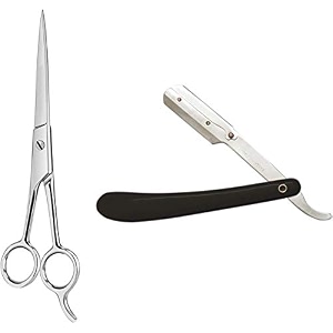quake men39swomen39s professional salon barber hair cutting scissors and folding razor scissor steel black - combo of 2