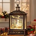 Qualdout Christmas Snow Globe Lantern Water Glittering Churche &amp; Manger Scene with Music &amp; Timer, USB Lined/Battery Operated Lighted Lantern for Christmas Festival Decoration Gifts