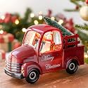 Qualdout Christmas Snow Water Lantern Glittering Snowman and Pup in Red Truck with Christmas Tree, USB Lined/Battery Operated Lighted Spinning Lantern for Christmas Festival Decoration Gifts